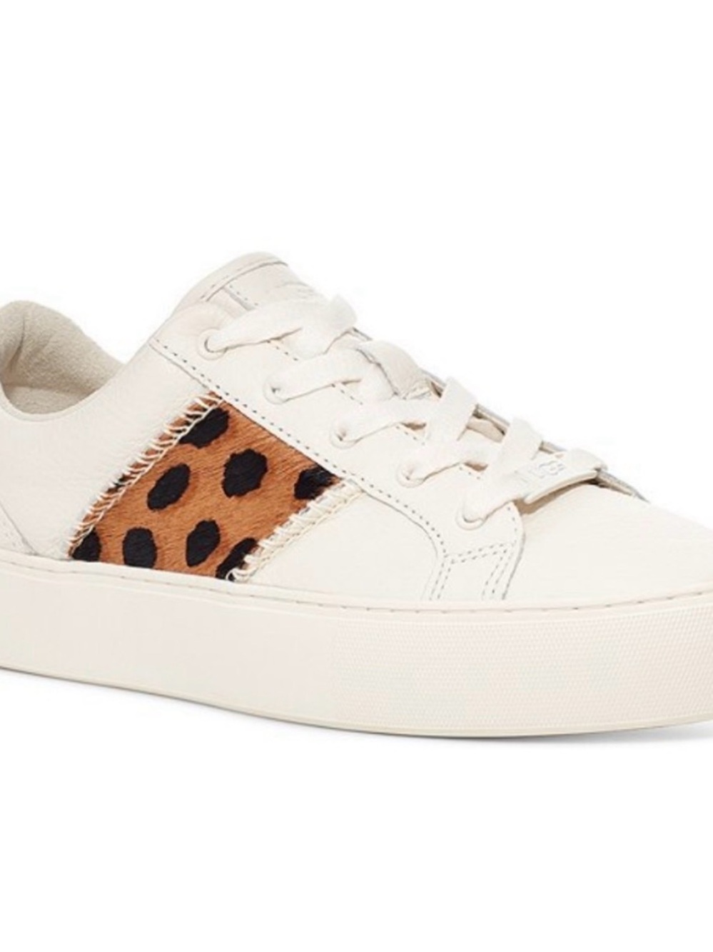 UGG Dinale Women's Cream Leather Sneakers with Leopard Print Panel